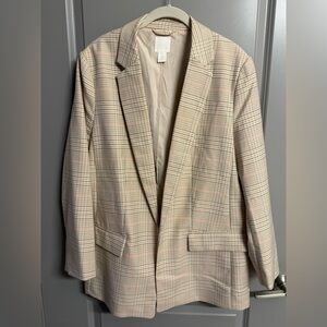 H&M Cream Plaid Blazer with Pops of Coral